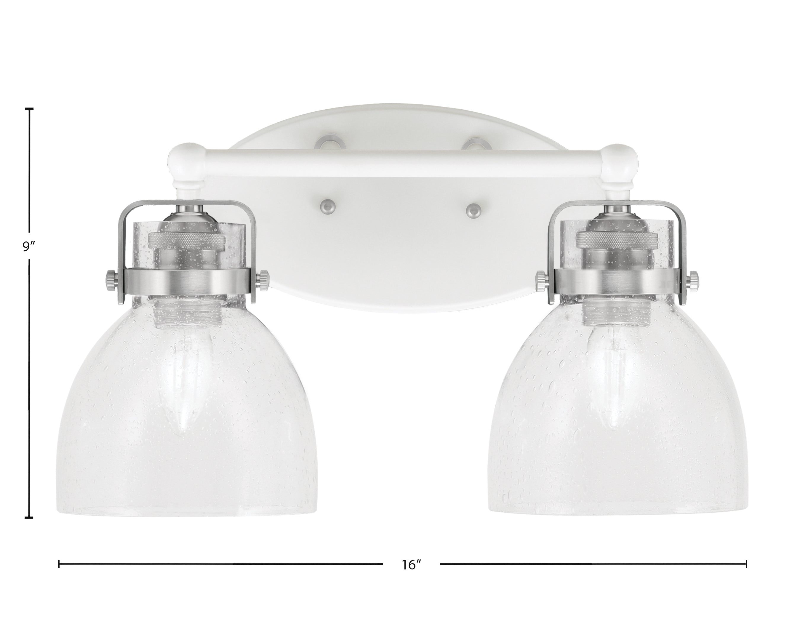 Easton Two Light Bath Bar in White & Brushed Nickel with 6" Clear Bubble Shade