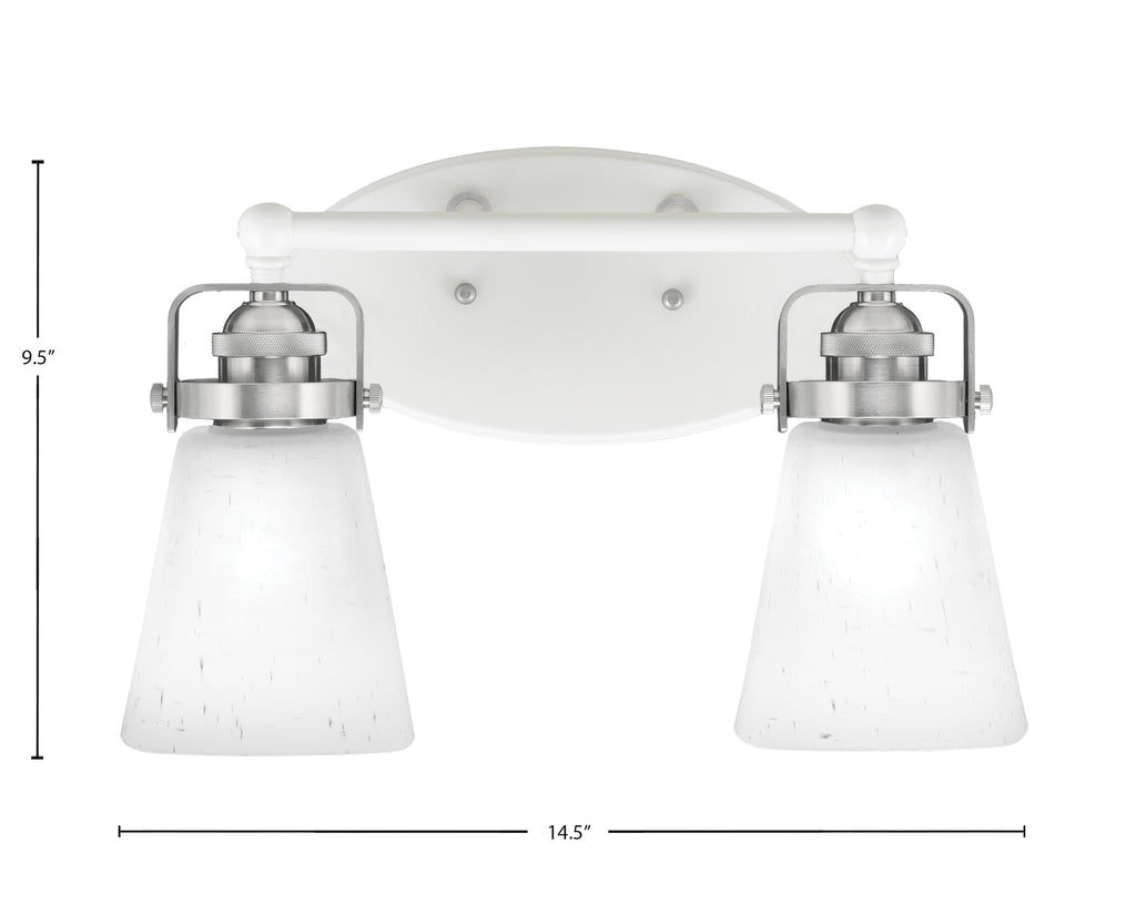Easton Two Light Bath Bar in White & Brushed Nickel with 4.5" Square White Muslin Shade