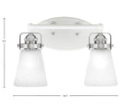 Easton Two Light Bath Bar in White & Brushed Nickel with 4.5" Square White Muslin Shade