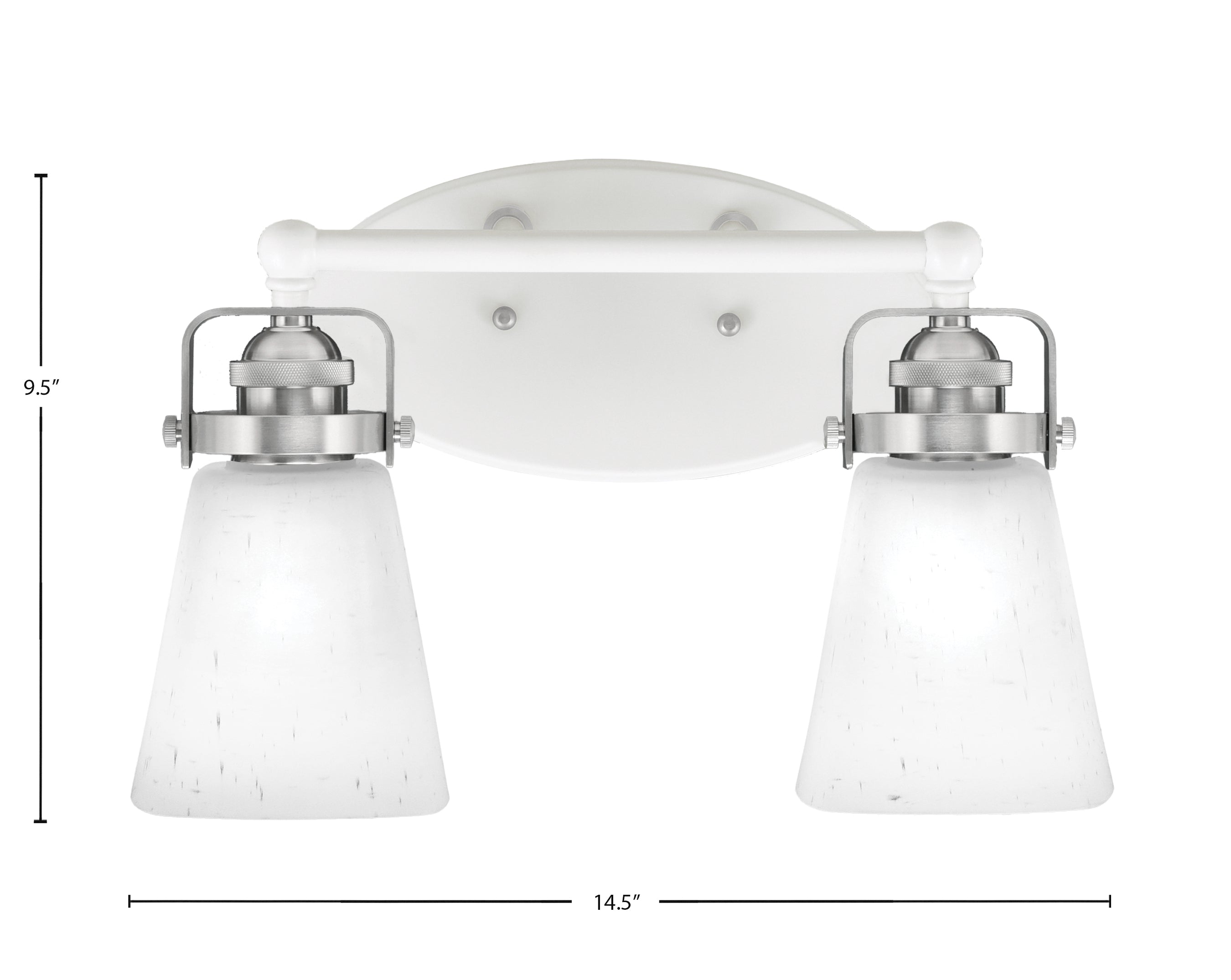 Easton Two Light Bath Bar in White & Brushed Nickel with 4.5" Square White Muslin Shade