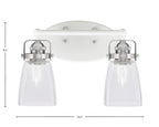 Easton Two Light Bath Bar in White & Brushed Nickel with 4.5" Square Clear Bubble Shade