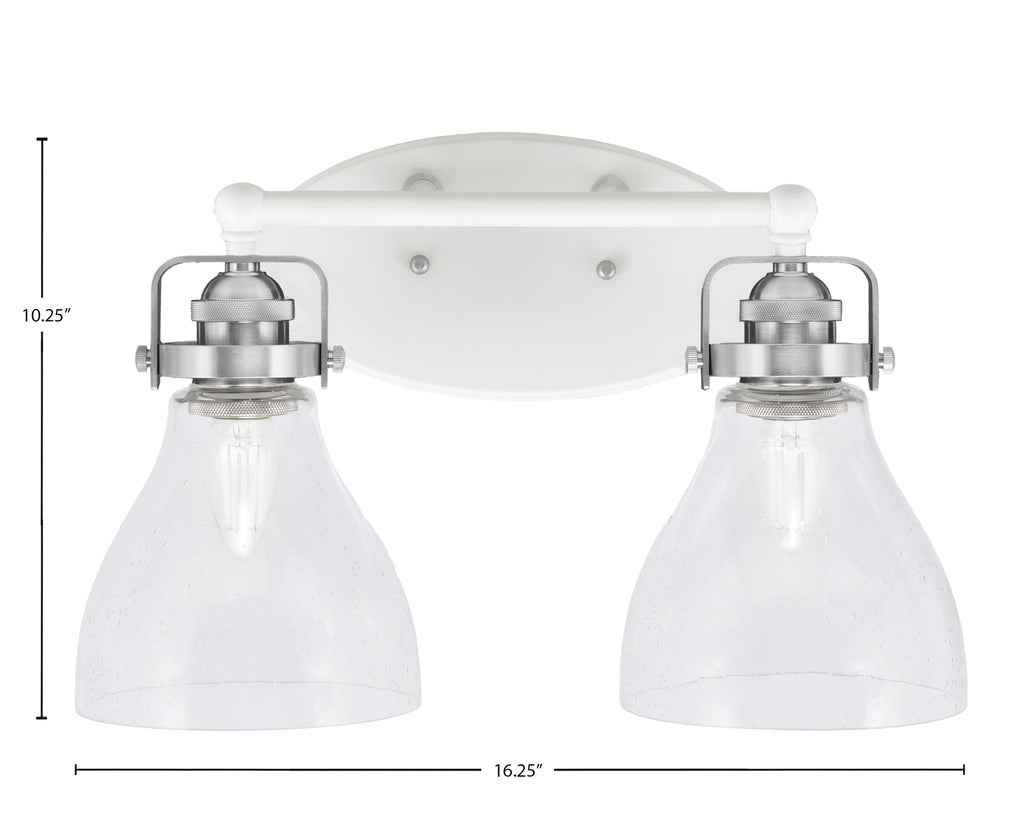 Easton Two Light Bath Bar in White & Brushed Nickel with 6.25" Clear Bubble Shade