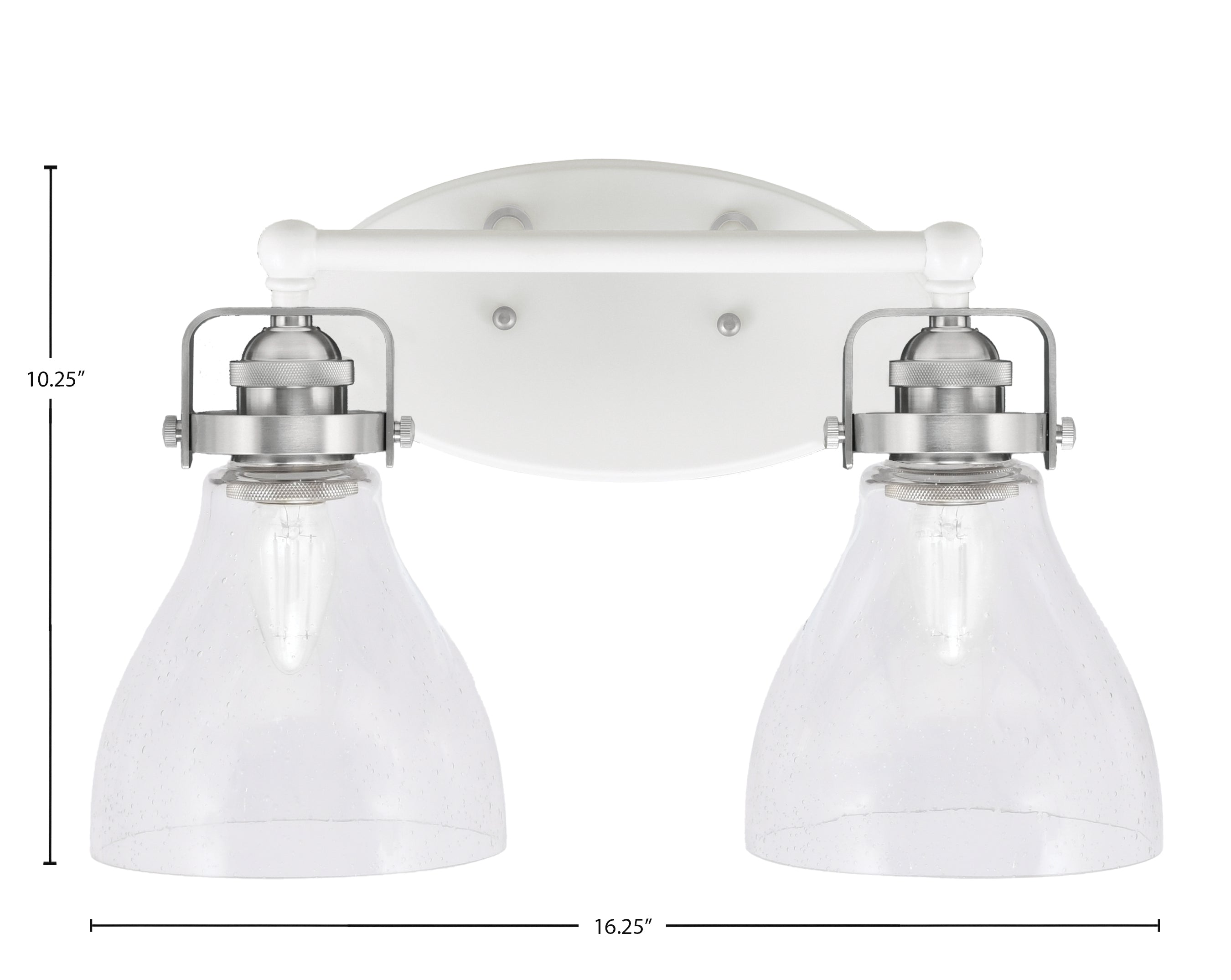 Easton Two Light Bath Bar in White & Brushed Nickel with 6.25" Clear Bubble Shade