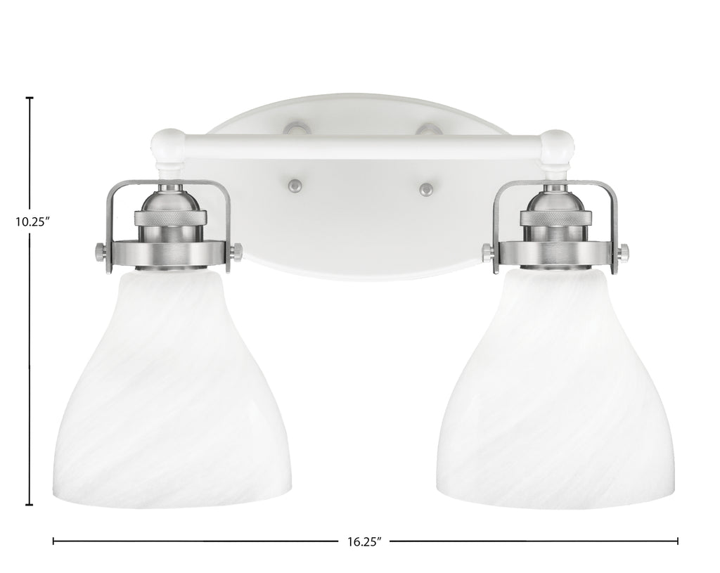 Easton Two Light Bath Bar in White & Brushed Nickel with 6.25" White Marble Shade