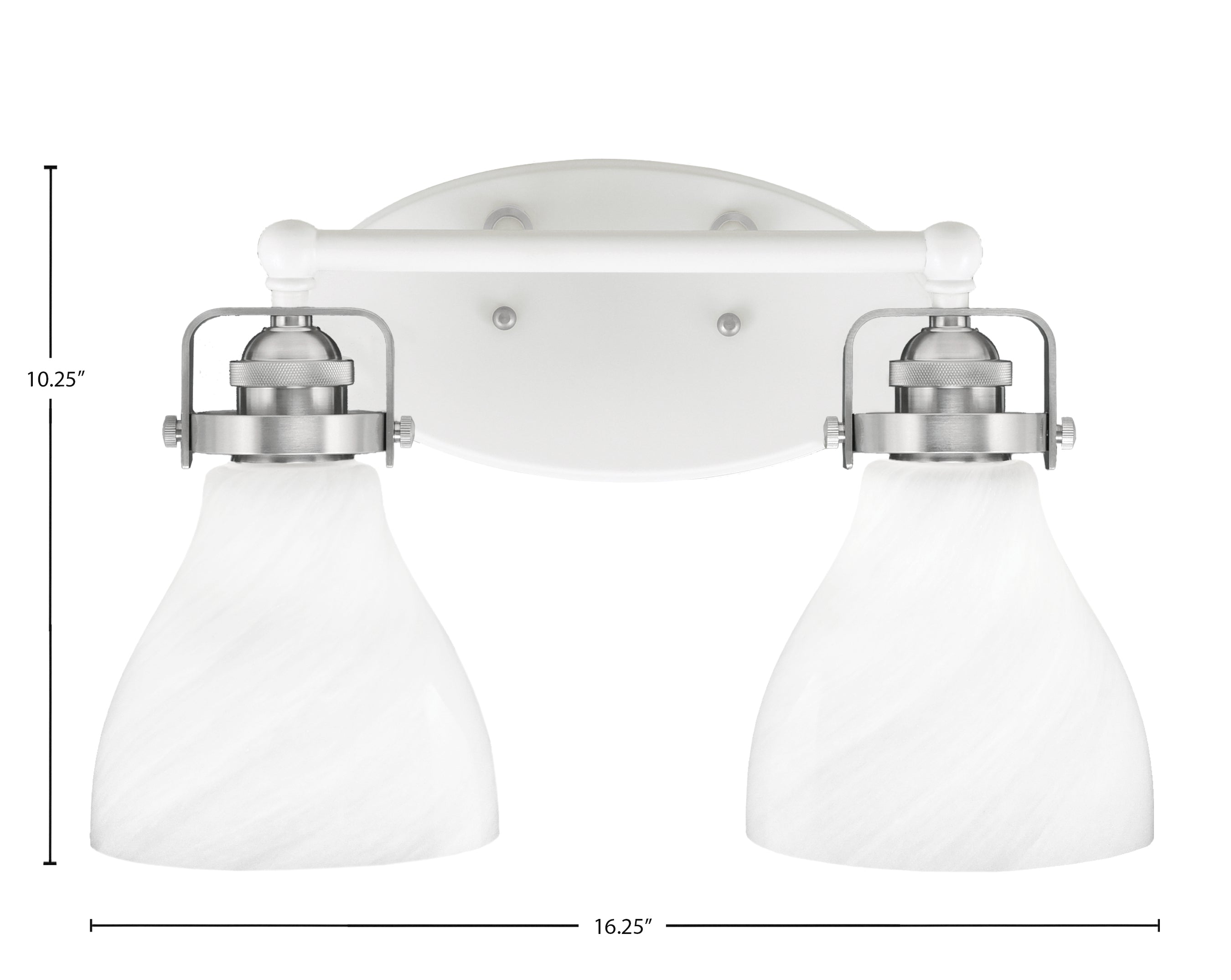 Easton Two Light Bath Bar in White & Brushed Nickel with 6.25" White Marble Shade