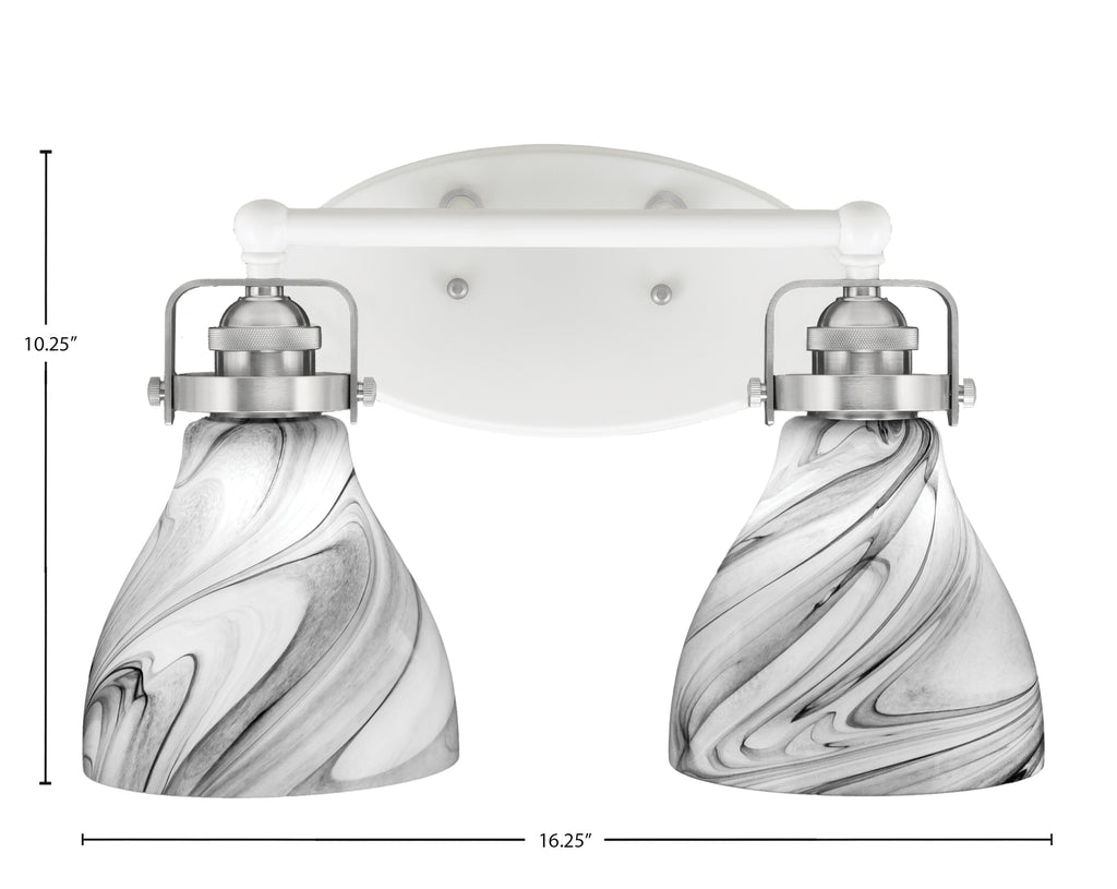 Easton Two Light Bath Bar in White & Brushed Nickel with 6.25" Onyx Swirl Shade