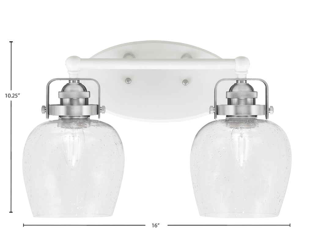Easton Two Light Bath Bar in White & Brushed Nickel with 6" Clear Bubble Shade