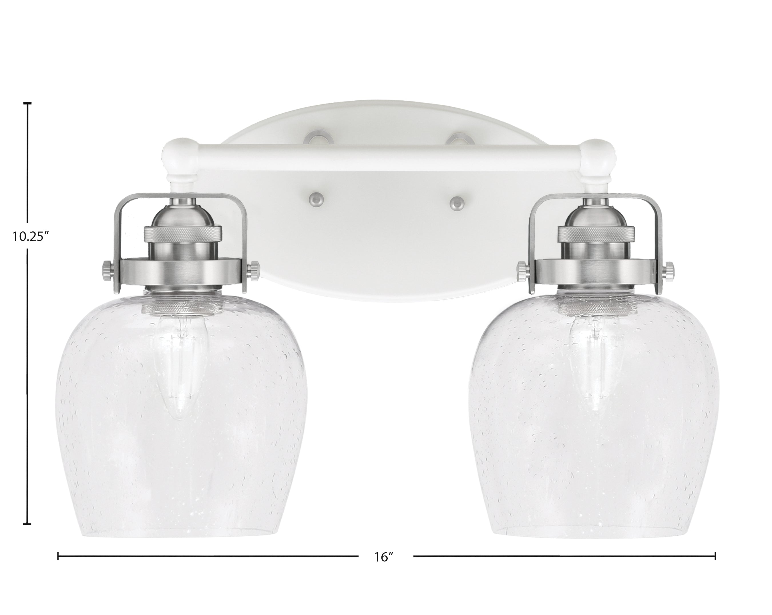 Easton Two Light Bath Bar in White & Brushed Nickel with 6" Clear Bubble Shade