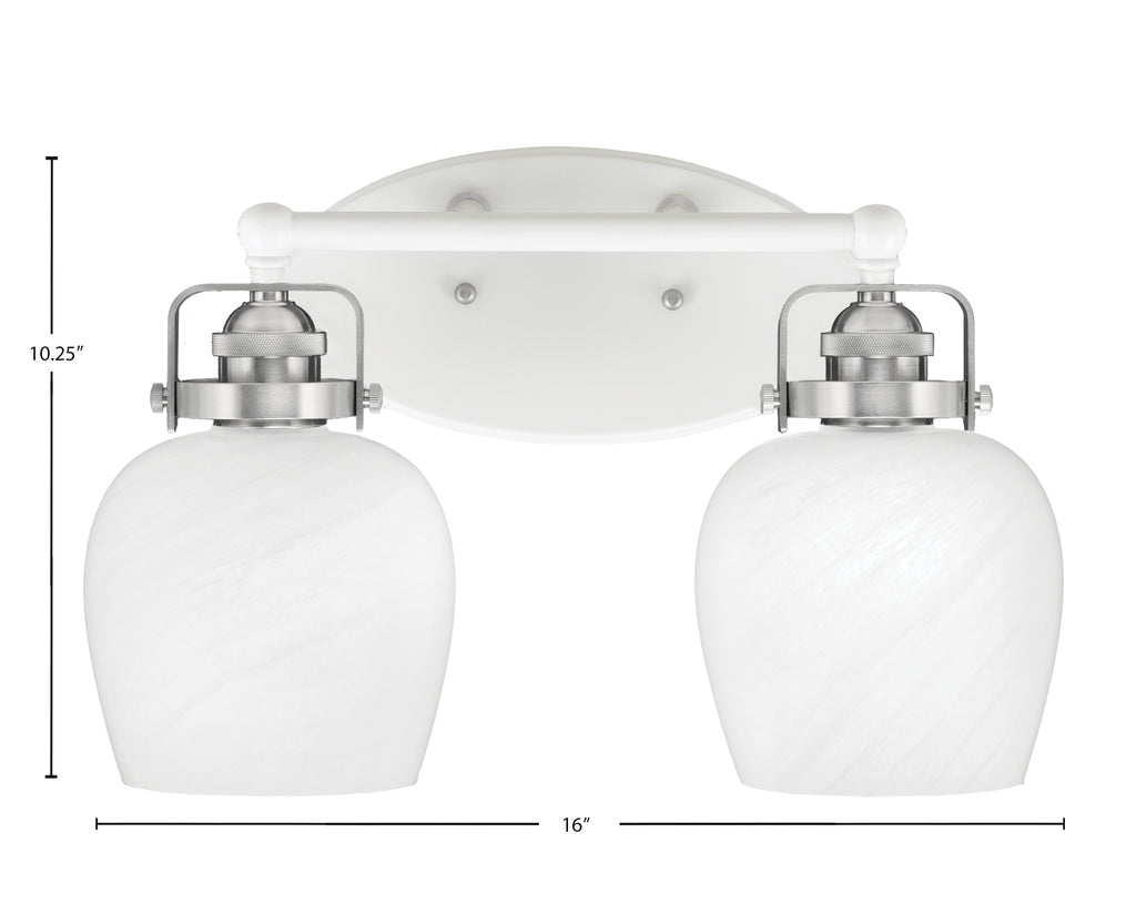 Easton Two Light Bath Bar in White & Brushed Nickel with 6" White Marble Shade