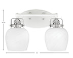 Easton Two Light Bath Bar in White & Brushed Nickel with 6" White Marble Shade