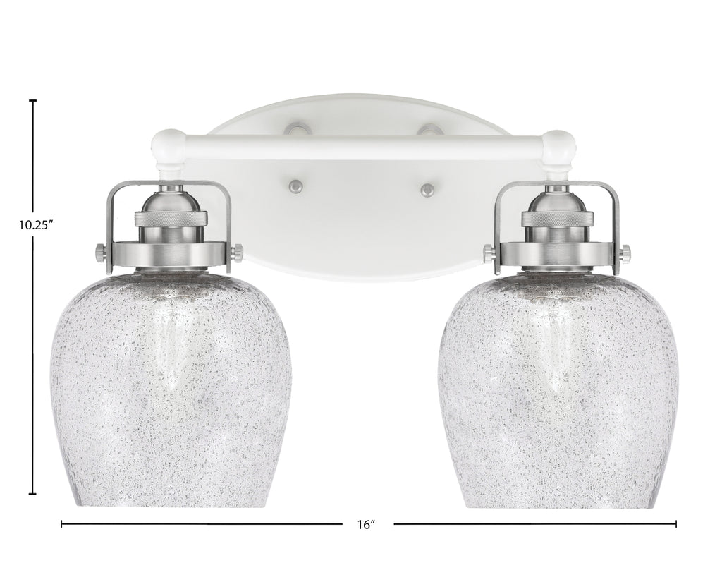 Easton Two Light Bath Bar in White & Brushed Nickel with 6" Smoke Bubble Shade