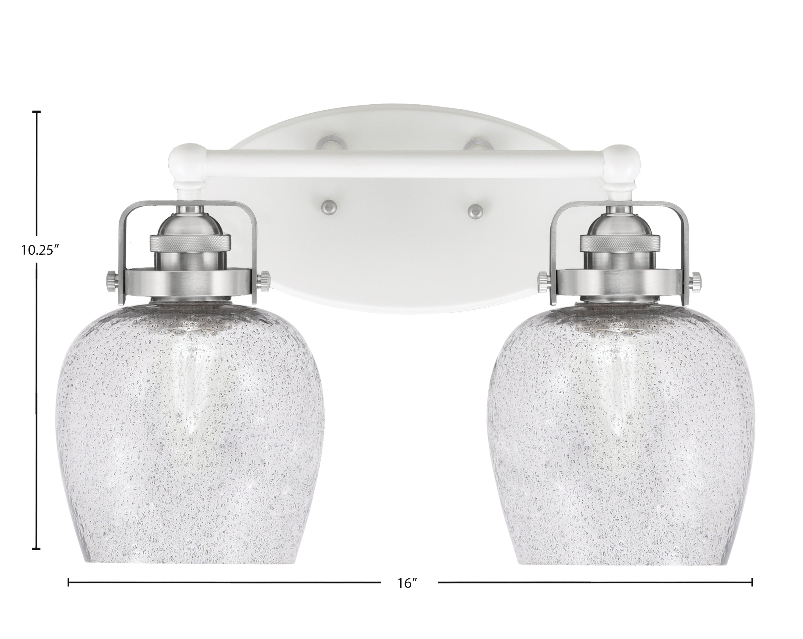 Easton Two Light Bath Bar in White & Brushed Nickel with 6" Smoke Bubble Shade