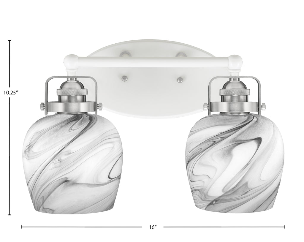 Easton Two Light Bath Bar in White & Brushed Nickel with 6" Onyx Swirl Shade