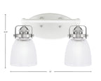 Easton Two Light Bath Bar in White & Brushed Nickel with 5" Clear Ribbed Shade