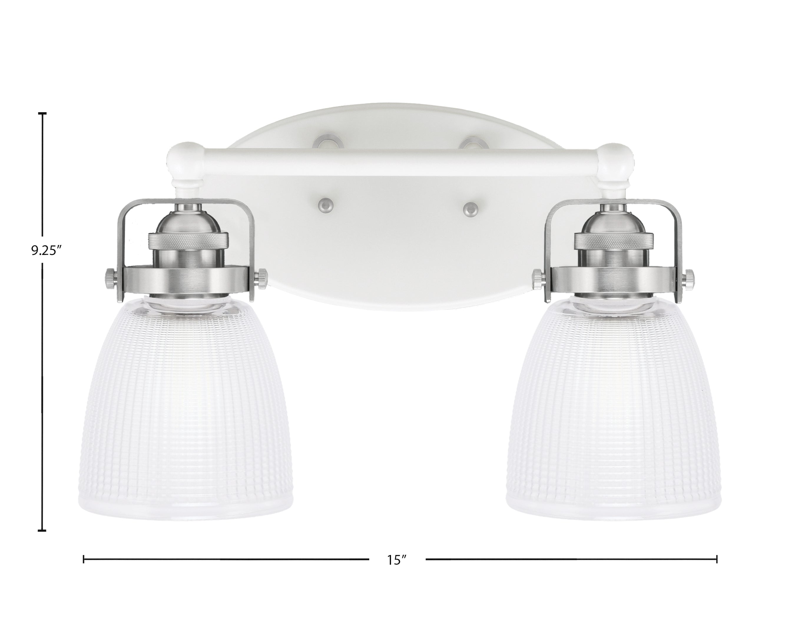 Easton Two Light Bath Bar in White & Brushed Nickel with 5" Clear Ribbed Shade