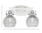 Easton Two Light Bath Bar in White & Brushed Nickel with 6" Clear Ribbed Shade