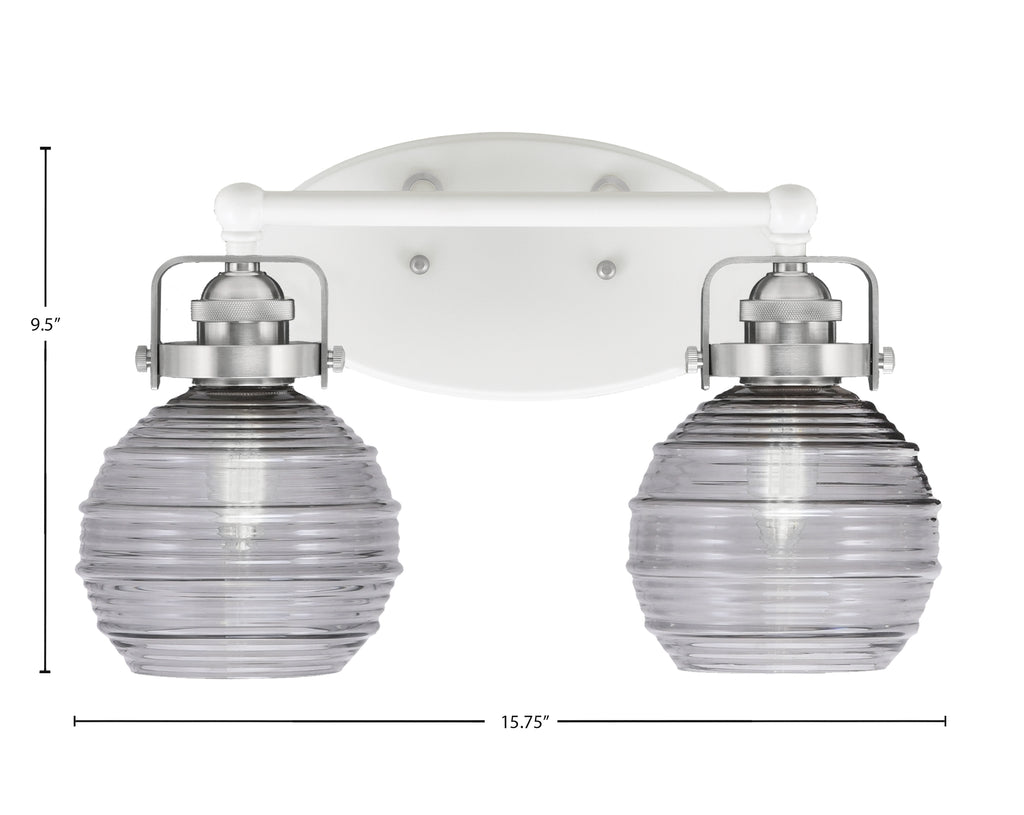 Easton Two Light Bath Bar in White & Brushed Nickel with 6" Smoke Ribbed Shade