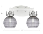 Easton Two Light Bath Bar in White & Brushed Nickel with 6" Smoke Ribbed Shade