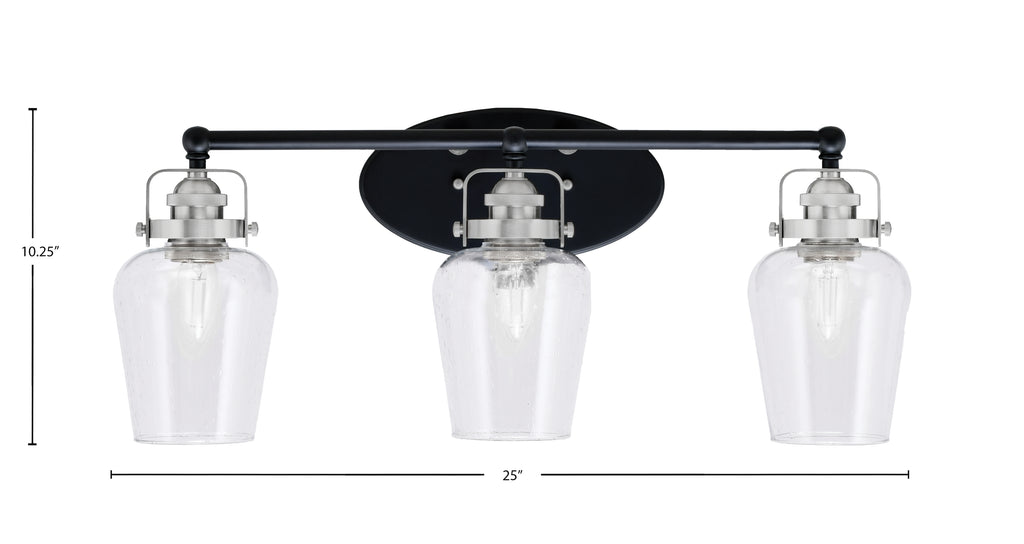 Easton Three Light Bath Bar in Matte Black & Brushed Nickel with 5" Clear Bubble Shade