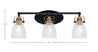 Easton Three Light Bath Bar in Matte Black & Brass with 5" Clear Ribbed Shade