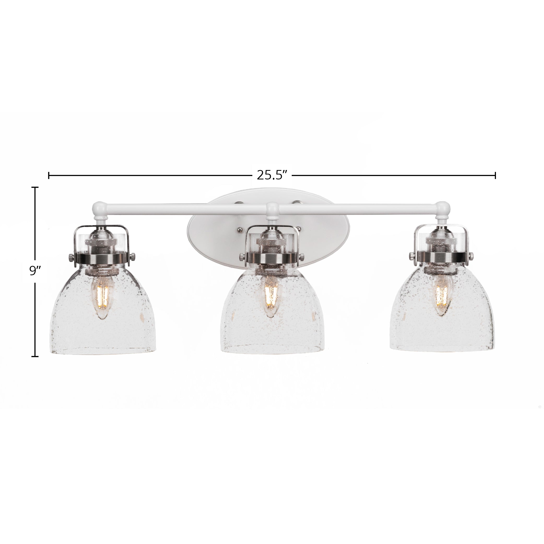 Easton Three Light Bath Bar in White & Brushed Nickel with 6" Clear Bubble Shade