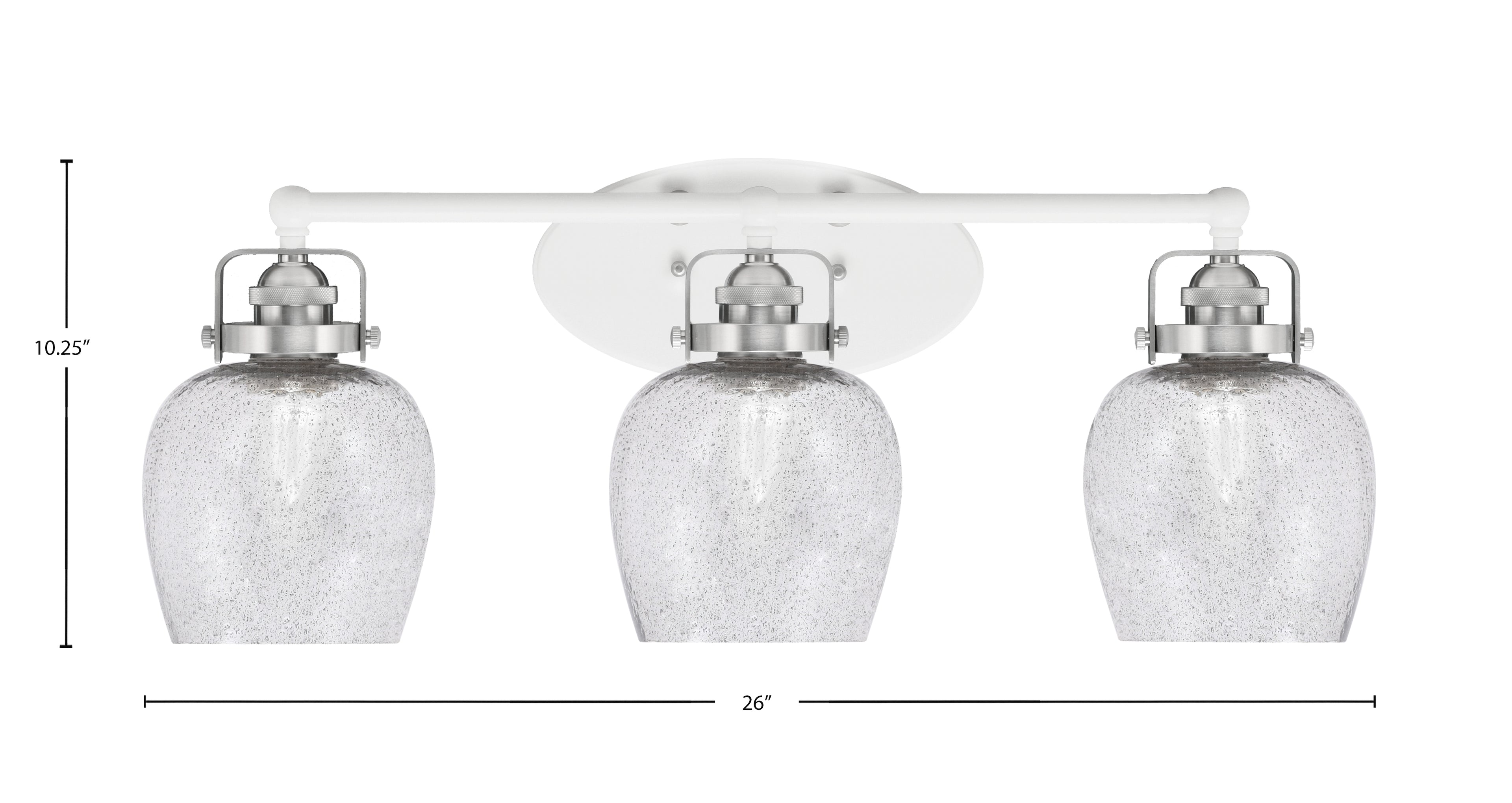 Easton Three Light Bath Bar in White & Brushed Nickel with 6" Smoke Bubble Shade