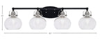 Easton Four Light Bath Bar in Matte Black & Brushed Nickel with 7" Clear Bubble Shade