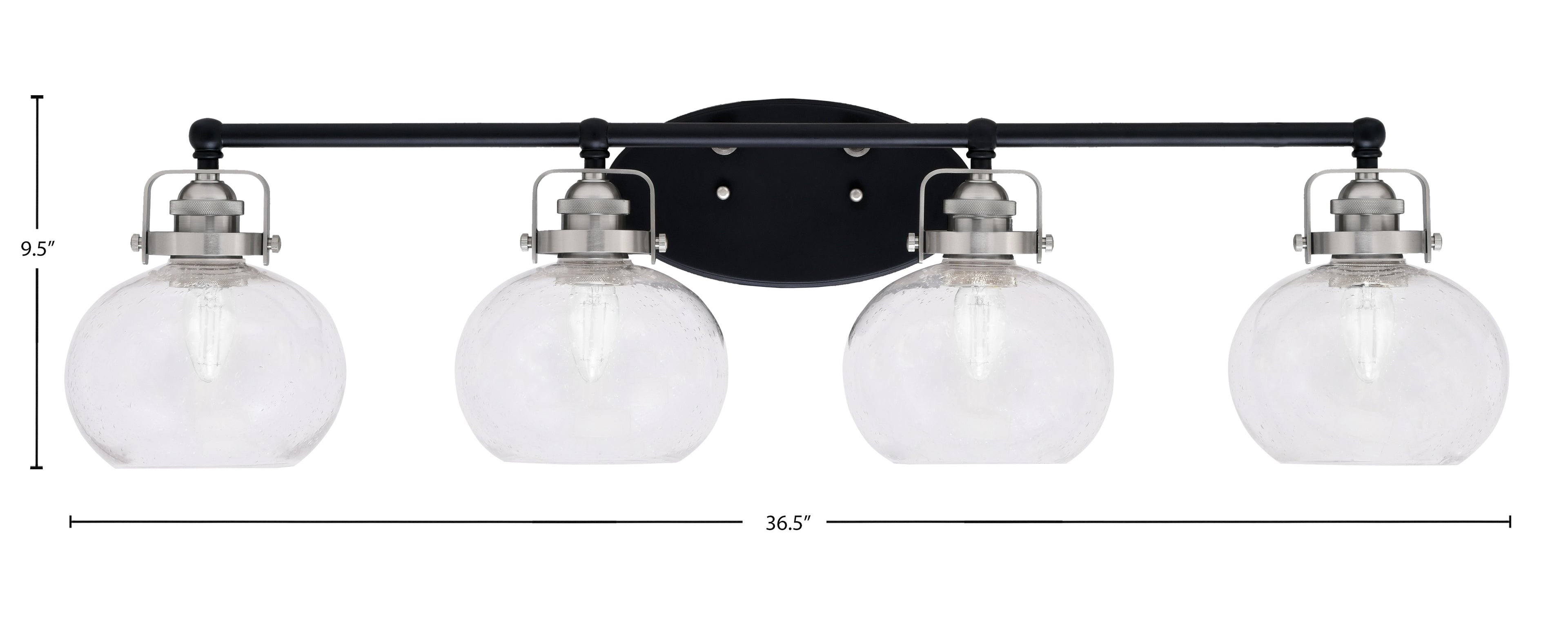 Easton Four Light Bath Bar in Matte Black & Brushed Nickel with 7" Clear Bubble Shade