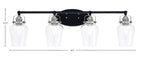 Easton Four Light Bath Bar in Matte Black & Brushed Nickel with 5" Clear Bubble Shade