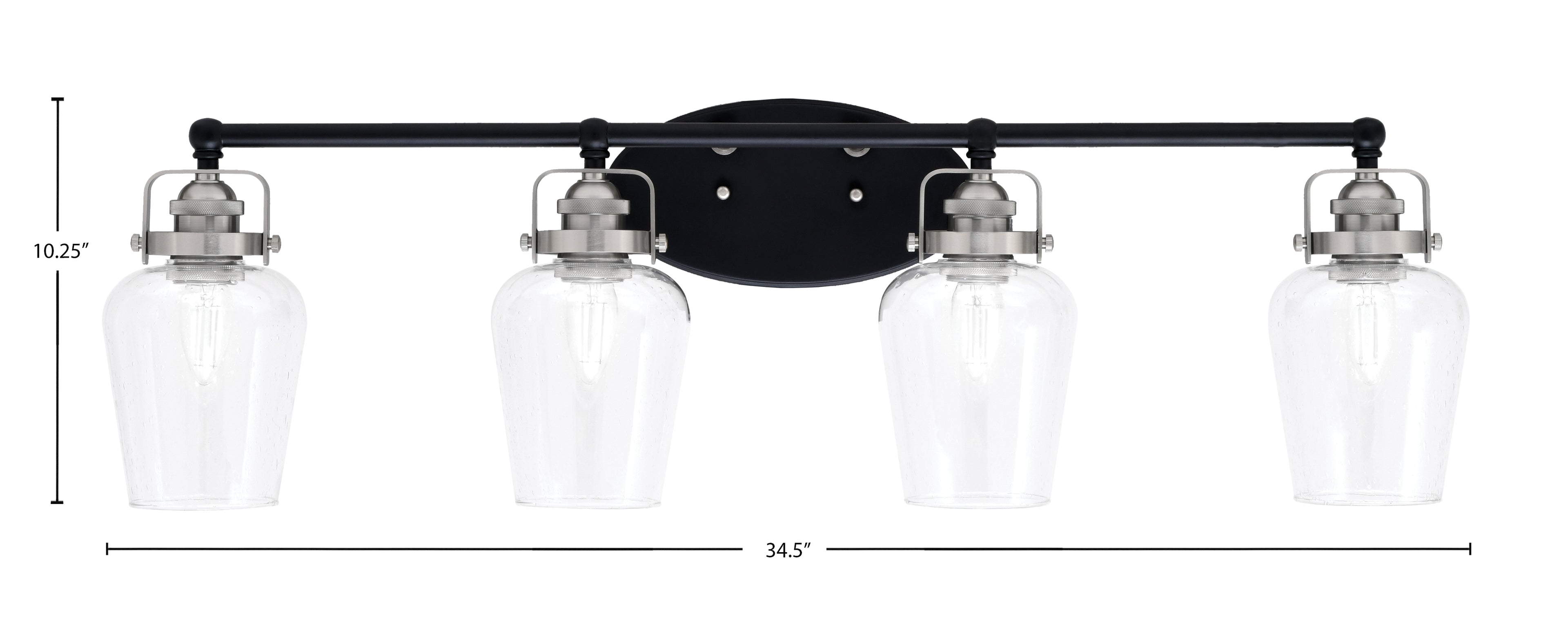 Easton Four Light Bath Bar in Matte Black & Brushed Nickel with 5" Clear Bubble Shade