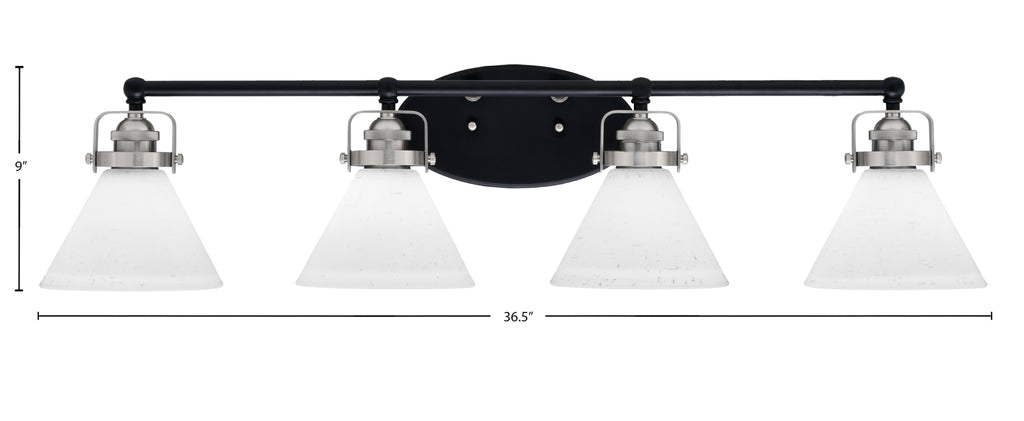Easton Four Light Bath Bar in Matte Black & Brushed Nickel with 7" White Muslin Shade