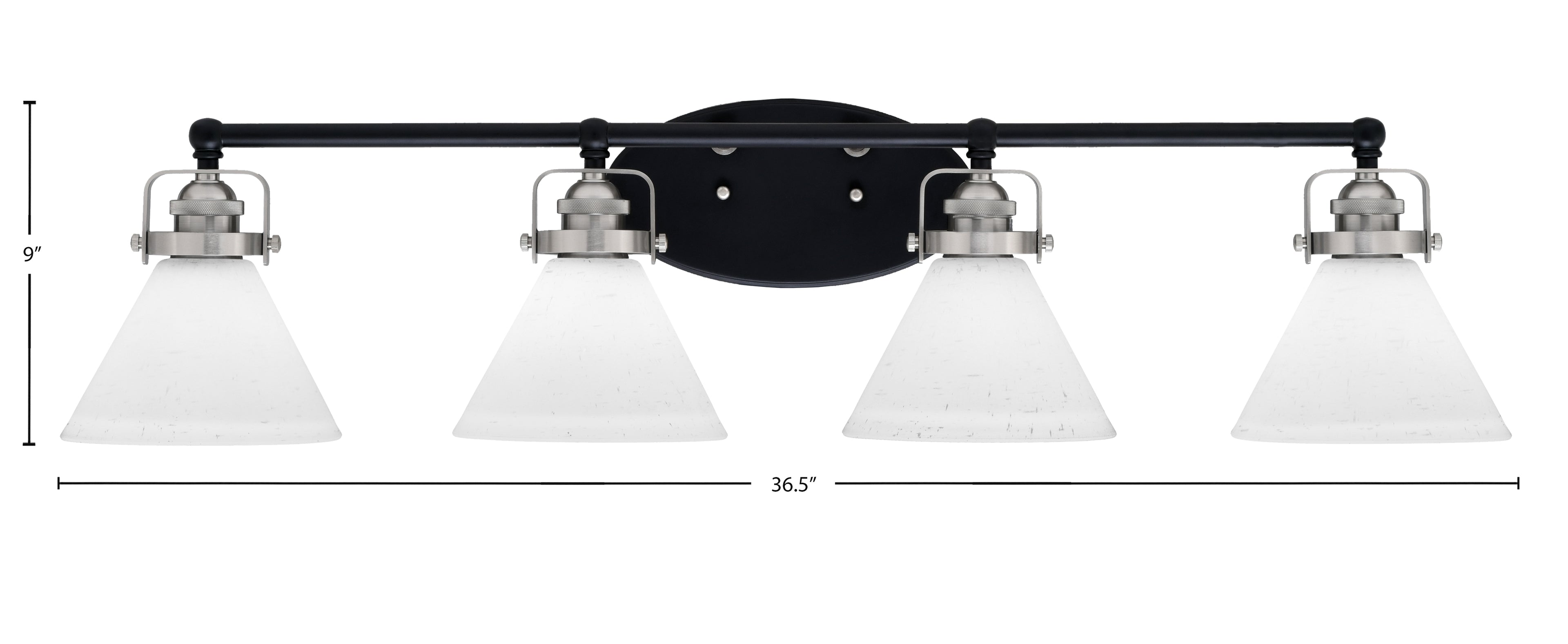 Easton Four Light Bath Bar in Matte Black & Brushed Nickel with 7" White Muslin Shade