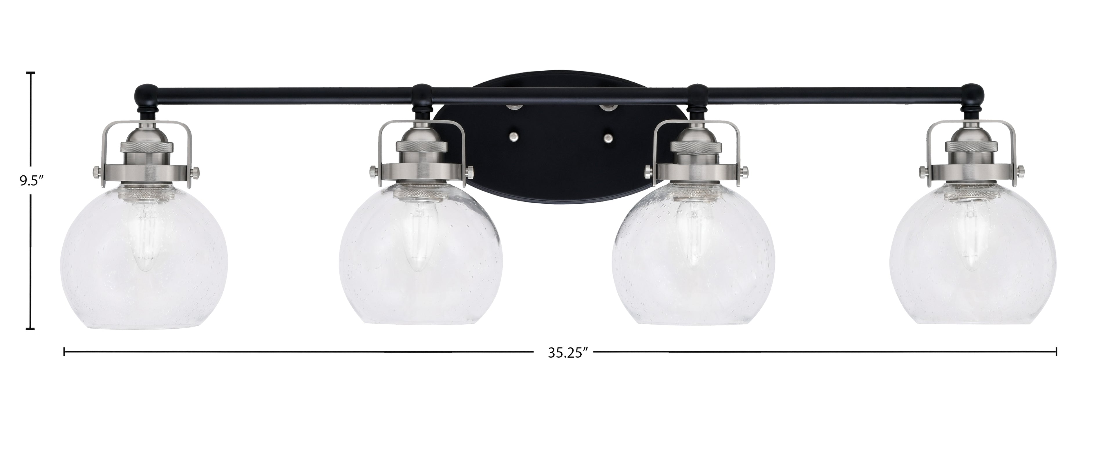 Easton Four Light Bath Bar in Matte Black & Brushed Nickel with 5.75" Clear Bubble Shade