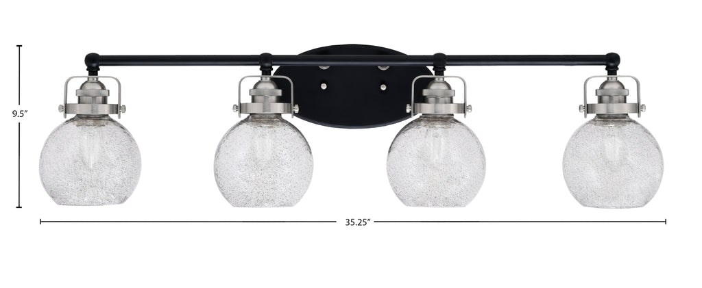 Easton Four Light Bath Bar in Matte Black & Brushed Nickel with 5.75" Smoke Bubble Shade