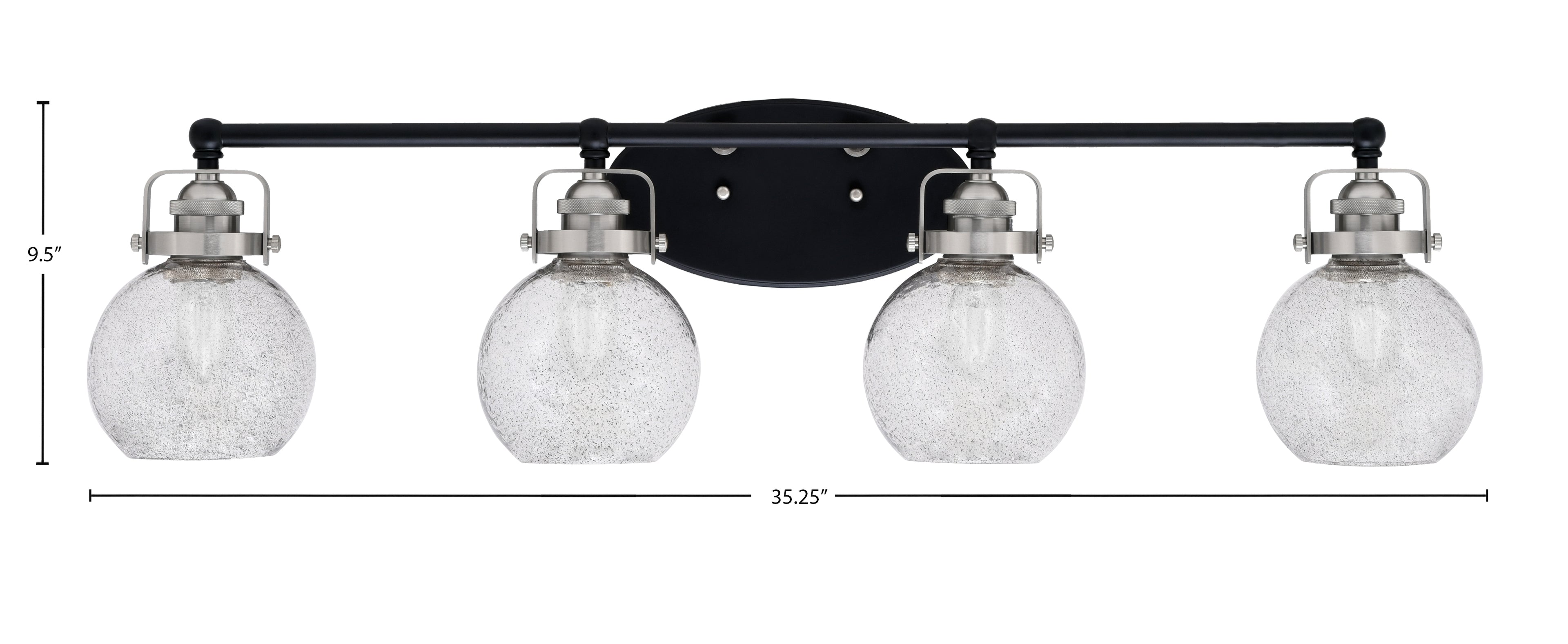 Easton Four Light Bath Bar in Matte Black & Brushed Nickel with 5.75" Smoke Bubble Shade