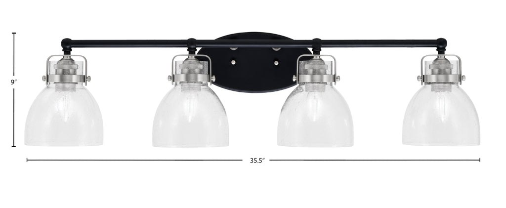 Easton Four Light Bath Bar in Matte Black & Brushed Nickel with 6" Clear Bubble Shade