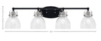 Easton Four Light Bath Bar in Matte Black & Brushed Nickel with 6" Clear Bubble Shade