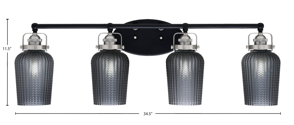 Easton Four Light Bath Bar in Matte Black & Brushed Nickel with 5" Smoke Textured Shade