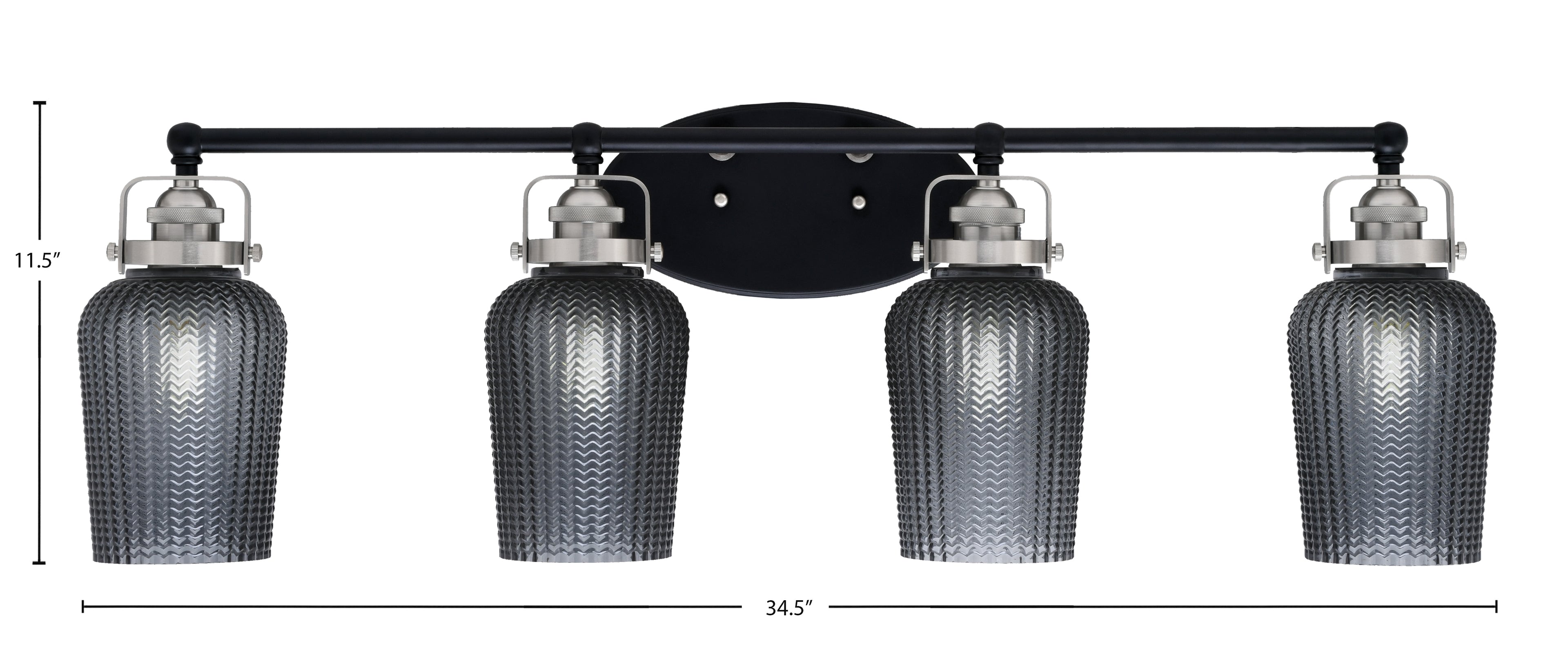 Easton Four Light Bath Bar in Matte Black & Brushed Nickel with 5" Smoke Textured Shade