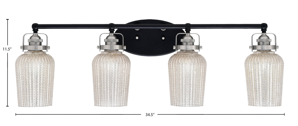 Easton Four Light Bath Bar in Matte Black & Brushed Nickel with 5" Silver Textured Shade