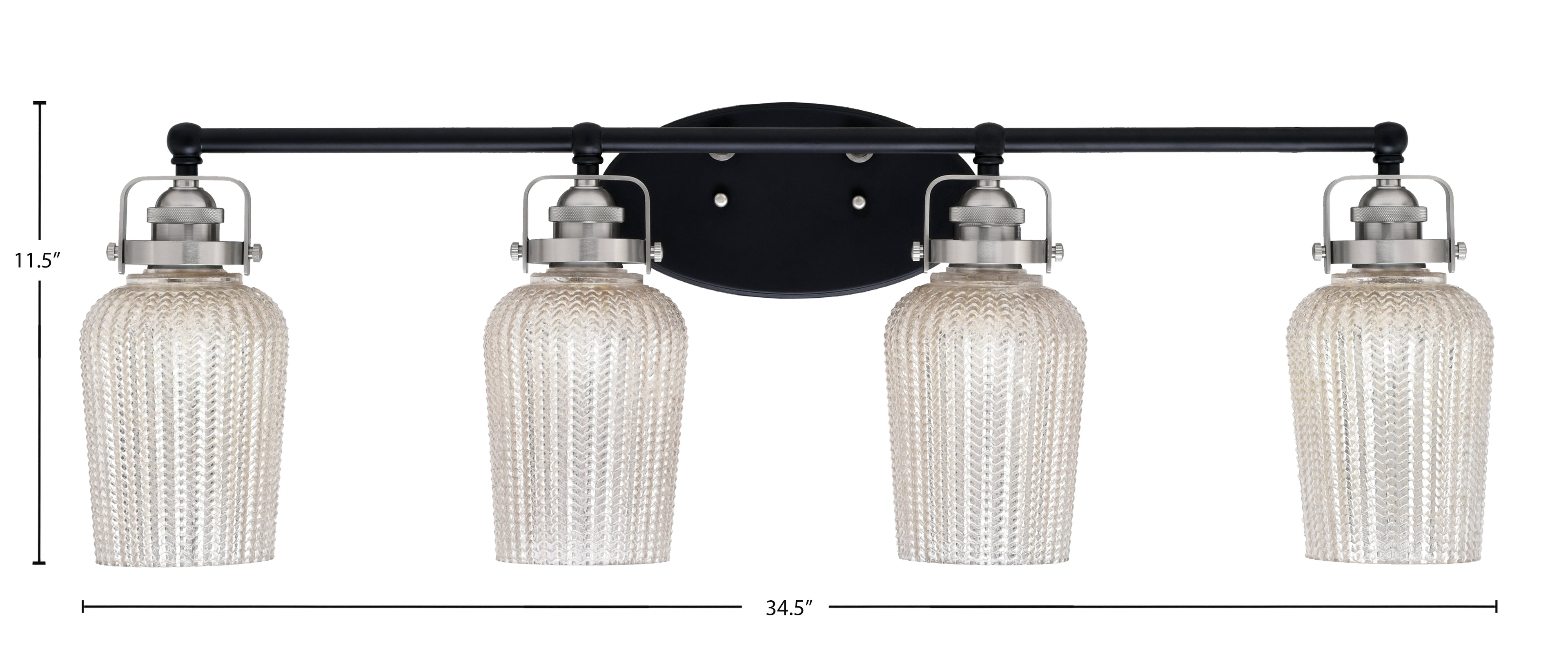 Easton Four Light Bath Bar in Matte Black & Brushed Nickel with 5" Silver Textured Shade