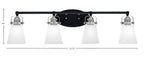 Easton Four Light Bath Bar in Matte Black & Brushed Nickel with 4.5" Square White Muslin Shade