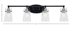 Easton Four Light Bath Bar in Matte Black & Brushed Nickel with 4.5" Square Clear Bubble Shade
