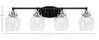 Easton Four Light Bath Bar in Matte Black & Brushed Nickel with 6" Clear Bubble Shade