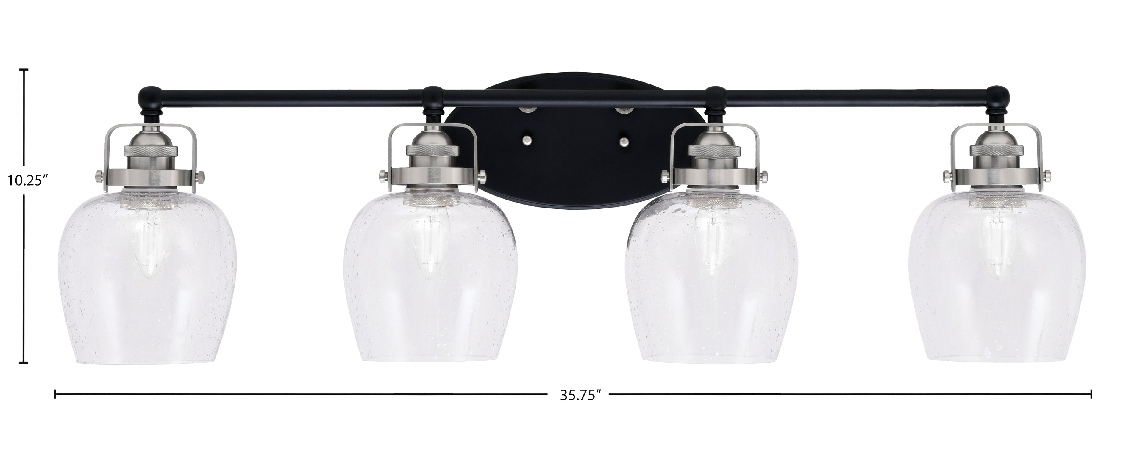 Easton Four Light Bath Bar in Matte Black & Brushed Nickel with 6" Clear Bubble Shade