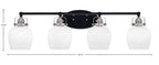 Easton Four Light Bath Bar in Matte Black & Brushed Nickel with 6" White Marble Shade