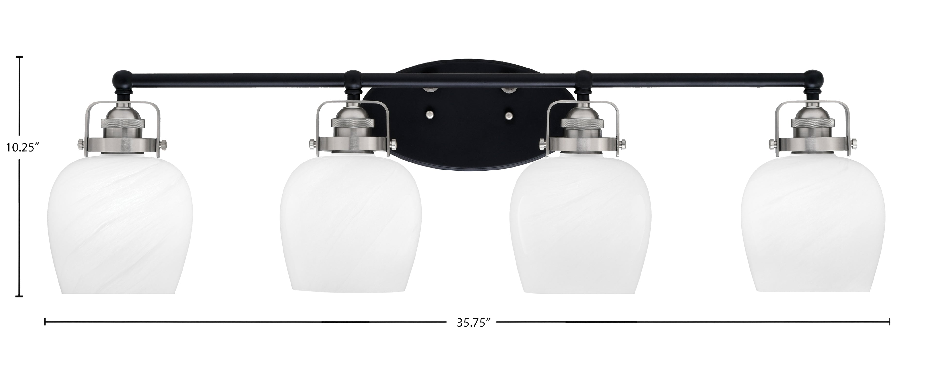 Easton Four Light Bath Bar in Matte Black & Brushed Nickel with 6" White Marble Shade
