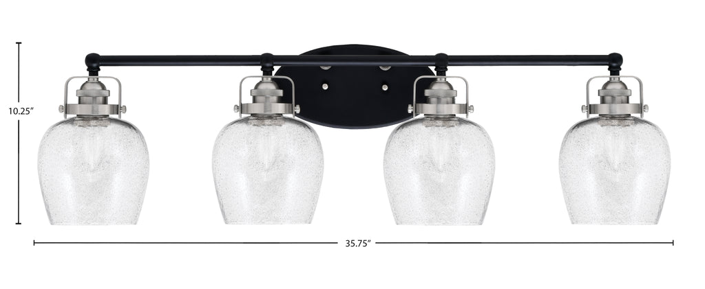 Easton Four Light Bath Bar in Matte Black & Brushed Nickel with 6" Smoke Bubble Shade