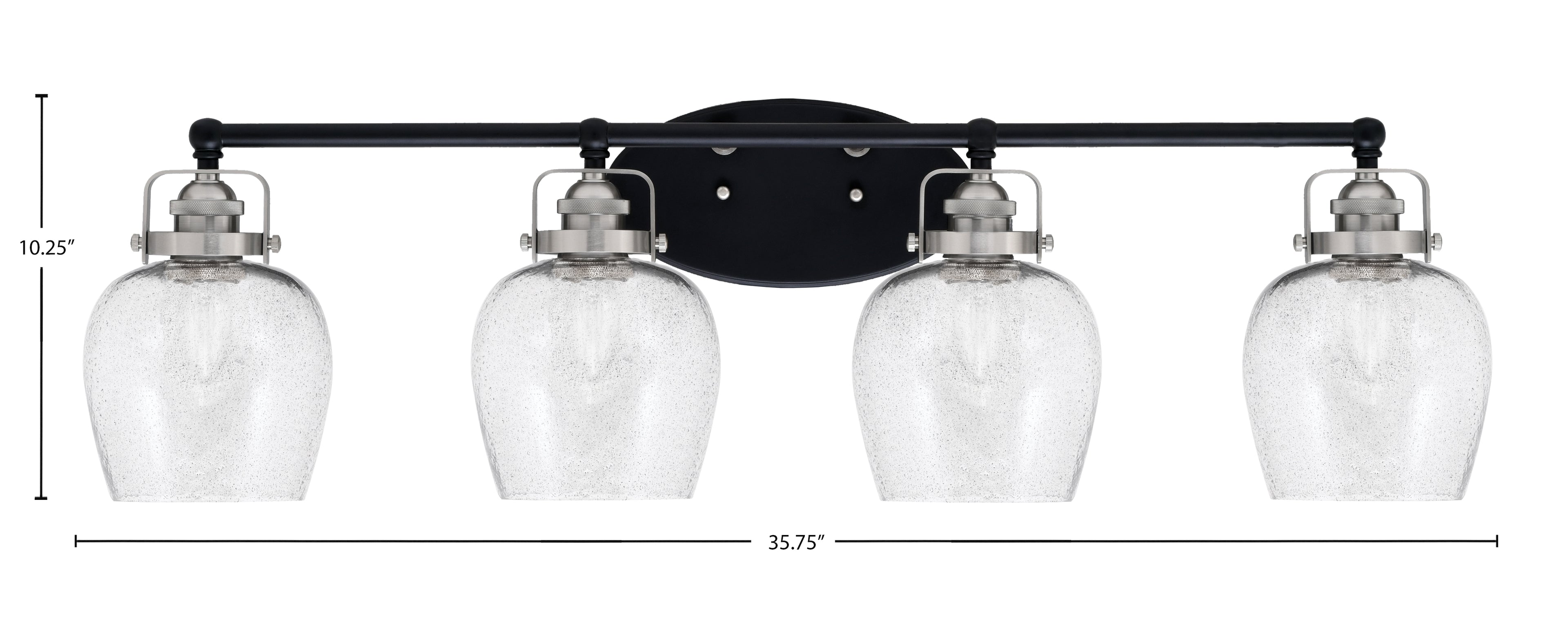 Easton Four Light Bath Bar in Matte Black & Brushed Nickel with 6" Smoke Bubble Shade