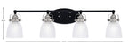 Easton Four Light Bath Bar in Matte Black & Brushed Nickel with 5" Clear Ribbed Shade
